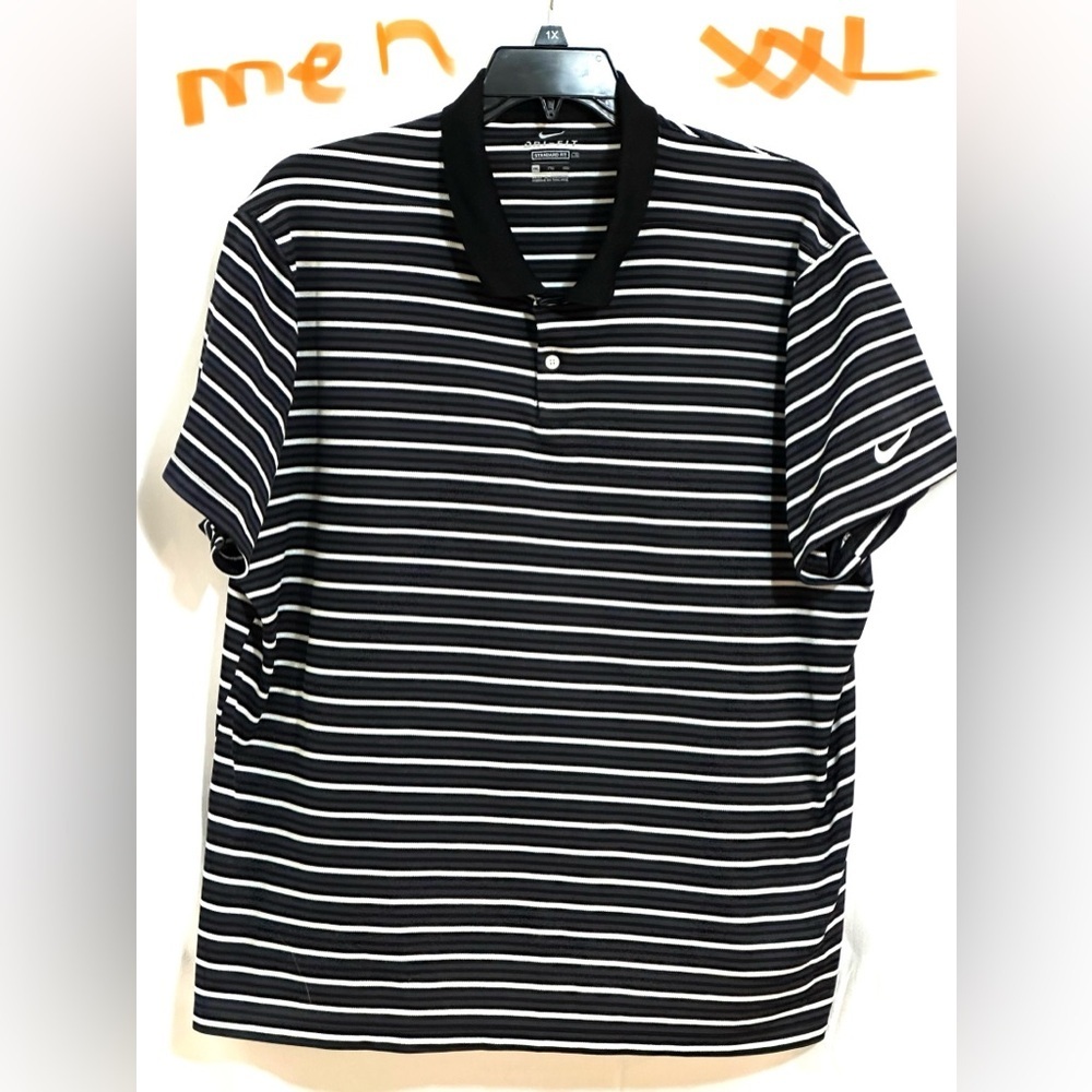 MENS BLACK & WHITE STRIPED DRI FIT NIKE POLO